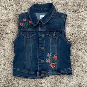 Floral Embroidered Denim Vest
